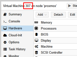 Exibição do ID da VM