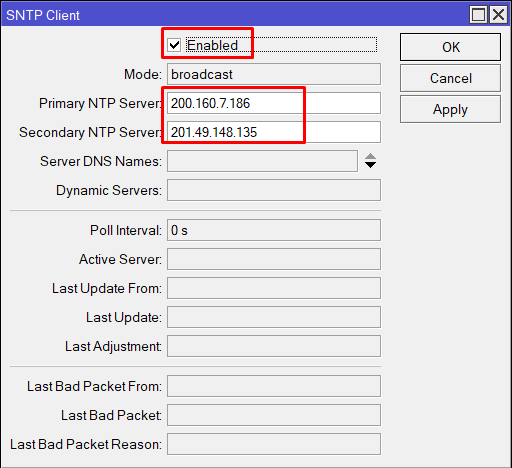 Exibindo Configuração no SNTP Client (Cliente NTP) no Mikrotik 