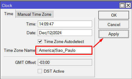 Cliente NTP - Exibindo configuração de Time Zone Name no Mikrotik 