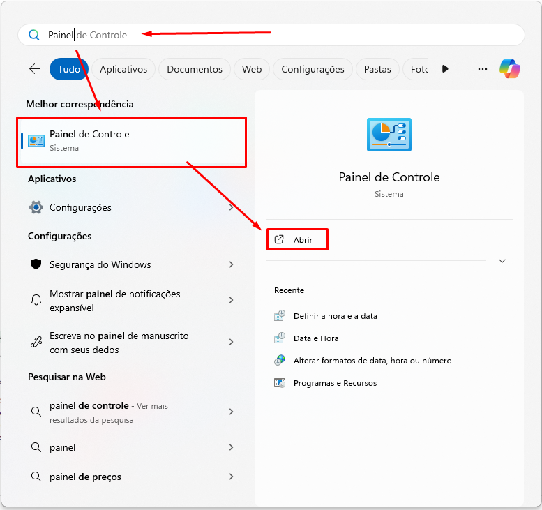 Acessando Painel de Controle no Windows 10