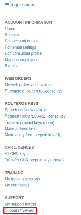 Exibindo viewer do Supout.rif no site da MikroTik