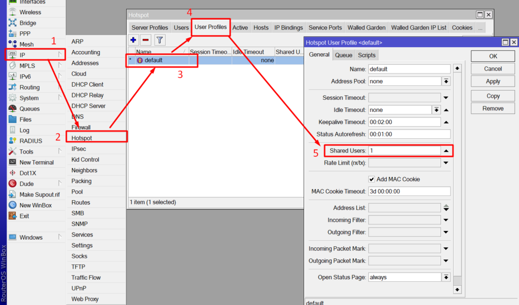 Exibindo configurações Shared Users