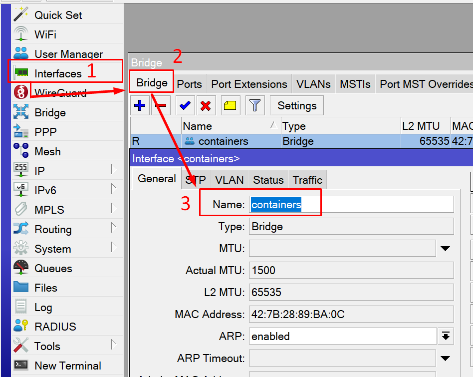 Criando bridge - container no mikrotik